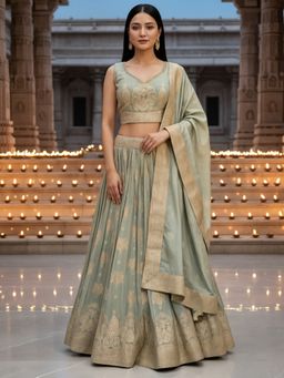 Chhabra 555 - Banarasi Silk Teal Lehenga Choli with Dupatta