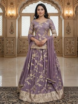 Chhabra 555 - Banarasi Silk Lavender Gharara Lehenga and Kurta with Dupatta