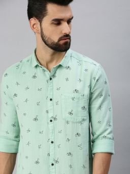 SHOWOFF - Men Casual Cotton Printed Slim Fit Shirts-green