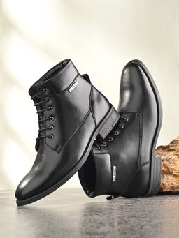 EL PASO - Men Black Faux Leather Casual Lace Up Boots