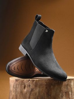 EL PASO - Men Black Faux Leather Chelsea Slip On Boots