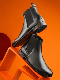 EL PASO - Men Dark Black Faux Leather Casual Chelsea Boots