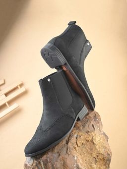EL PASO - Men Black Faux Leather Casual Slip On Chelsea Boots