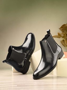 EL PASO - Men Black Faux Leather Chelsea Slip On Boots