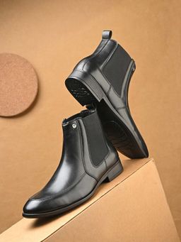 EL PASO - Men Black Faux Leather Casual Slip On Chelsea Boots