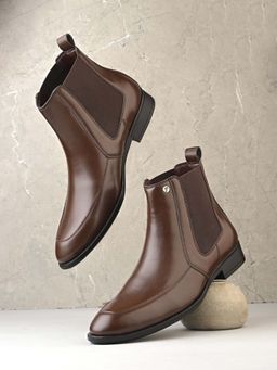 EL PASO - Men Brown Faux Leather Casual Slip On Chelsea Boots