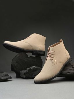 EL PASO - Beige Lace-Up Ankle Derbies for Men