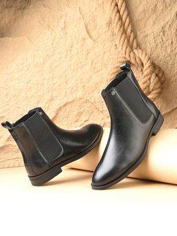 EL PASO - Men Black Faux Leather Casual Slip On Chelsea Boots