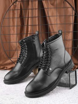 EL PASO - Men Black Faux Leather Casual Boots