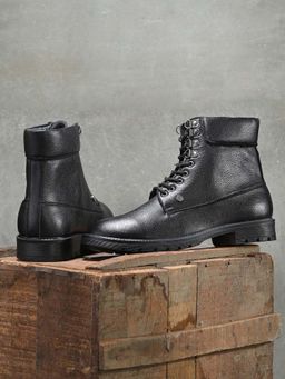 EL PASO - Men Black Faux Leather Casual Lace Up Boots