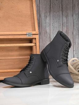EL PASO - Men Black Faux Leather Casual Lace Up Boots