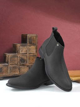 EL PASO - Men Black Faux Leather Casual Chelsea Boots