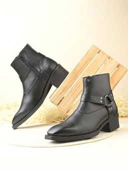 EL PASO - Men Black Faux Leather Casual Boots