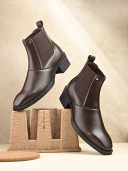 EL PASO - Men Brown Faux Leather Casual Slip On Chelsea Boots