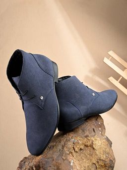 EL PASO - Blue Lace-Up Ankle Derbies for Men