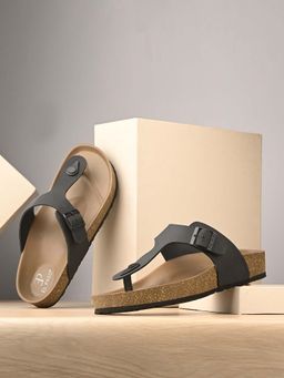 EL PASO - Men Black Faux Leather Casual Slip On Sandals