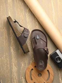 EL PASO - Men Brown Faux Leather Casual Slip On Sandals