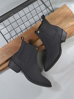 EL PASO - Women Black Faux Leather Casual Chelsea Boots