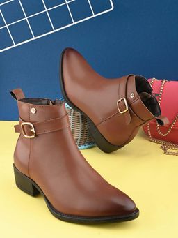 EL PASO - Women Tan Faux Leather Casual Boots