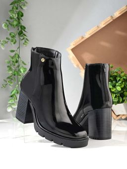 EL PASO - Women Black Patent Faux Leather Casual Boots