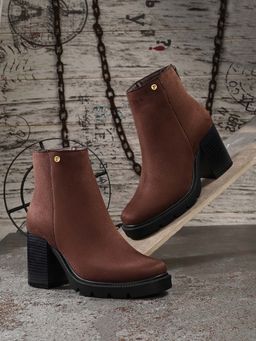 EL PASO - Women Brown Suede Faux Leather Casual Boots
