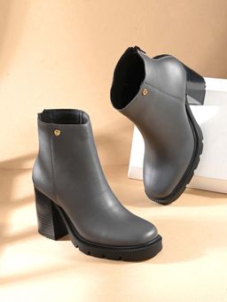 EL PASO - Women Grey Faux Leather Casual Boots