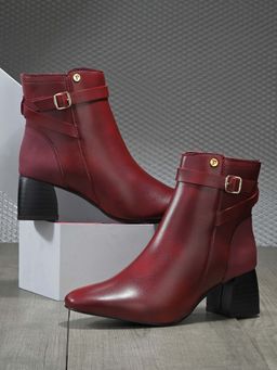 EL PASO - Women Cherry Red Faux Leather Casual Boots