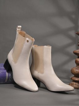 EL PASO - Women Beige Faux Leather Casual Chelsea Boots