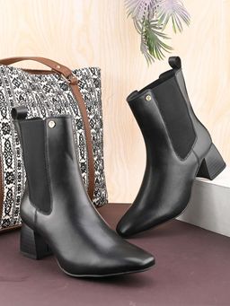 EL PASO - Women Black Faux Leather Casual Chelsea Boots