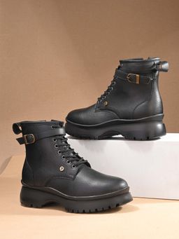 EL PASO - Women Black Faux Leather Casual Boots