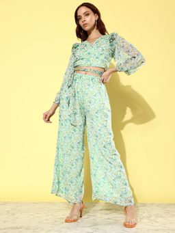 ANVI Be Yourself - Green Floral Print Palazzos