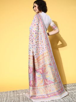 Sareemall - Silk Blend Cream Woven Design Celebrity Saree With Unstitched Blouse