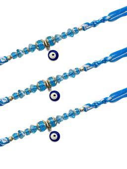 Digital Dress Room - Unique Designer Rakhi Blue Evil Eye Charm & Crystal Beads Thread Rakhi (Pack of 3)