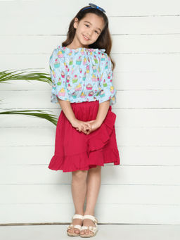 Lilpicks - Muffin Print Top With Wrap Skirt Set