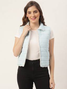 JAKANARY - Aqua Blue with Inside White Fur Quilted Jacket