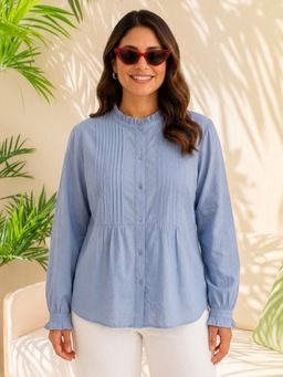 Oxolloxo - Blue Polyester Solid Round Neck Full Sleeves Top