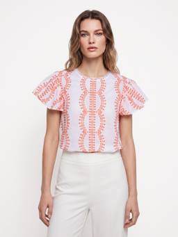Cover Story - White Cotton Printed Round Neck Half Sleeves Top