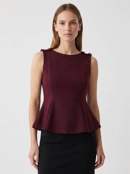 Cover Story - Maroon Viscose Rayon Solid Boat Neck Sleeveless Top