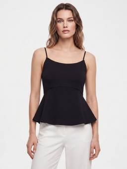 Cover Story - Black Viscose Rayon Solid Square Neck Sleeveless Top