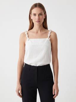 Cover Story - White Other Solid Square Neck Sleeveless Top