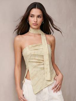 Outzidr - Yellow Polyester Printed Strapless/Tube Sleeveless Top With Strap