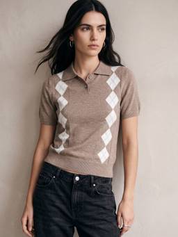 Outzidr - Taupe Polyester Printed Collar Neck Half Sleeves Polo T-Shirt