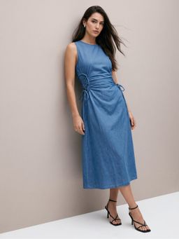 Outzidr - Blue Elasticated Cinched Waist Dress