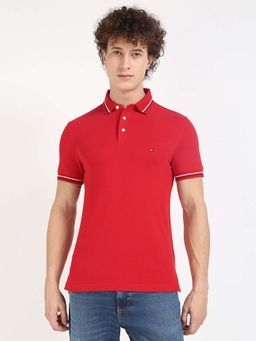 Tommy Hilfiger - Mens Red Solid Polo T-Shirt
