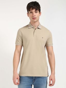 Tommy Hilfiger - Mens Beige Solid Polo T-Shirt