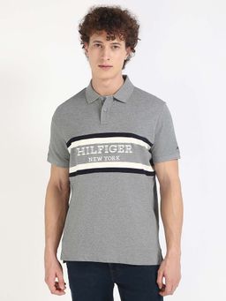 Tommy Hilfiger - Mens Grey Typography Polo T-Shirt