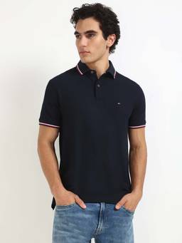 Tommy Hilfiger - Mens Navy Blue Solid Polo T-Shirt