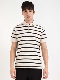 Tommy Hilfiger - Mens Beige Stripes Polo T-Shirt