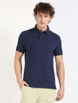 Tommy Hilfiger - Mens Blue Solid Polo T-Shirt