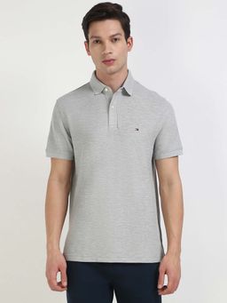 Tommy Hilfiger - Mens Light Grey Solid Polo T-Shirt